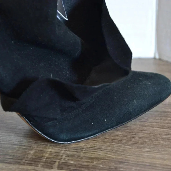 Black Suede Ruffle Booties with Block Heel - Picture 11 of 12